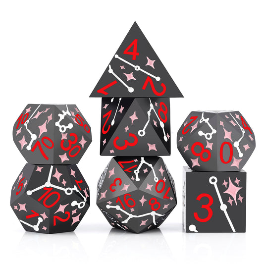 Haxtec Star Track Metal DND Dice Set for Dungeons and Dragons TTRPG-Black Pink Red