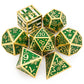 Haxtec Christmas Metal DnD Dice Set with Leather Pouch – Evergreen with Gold Edge