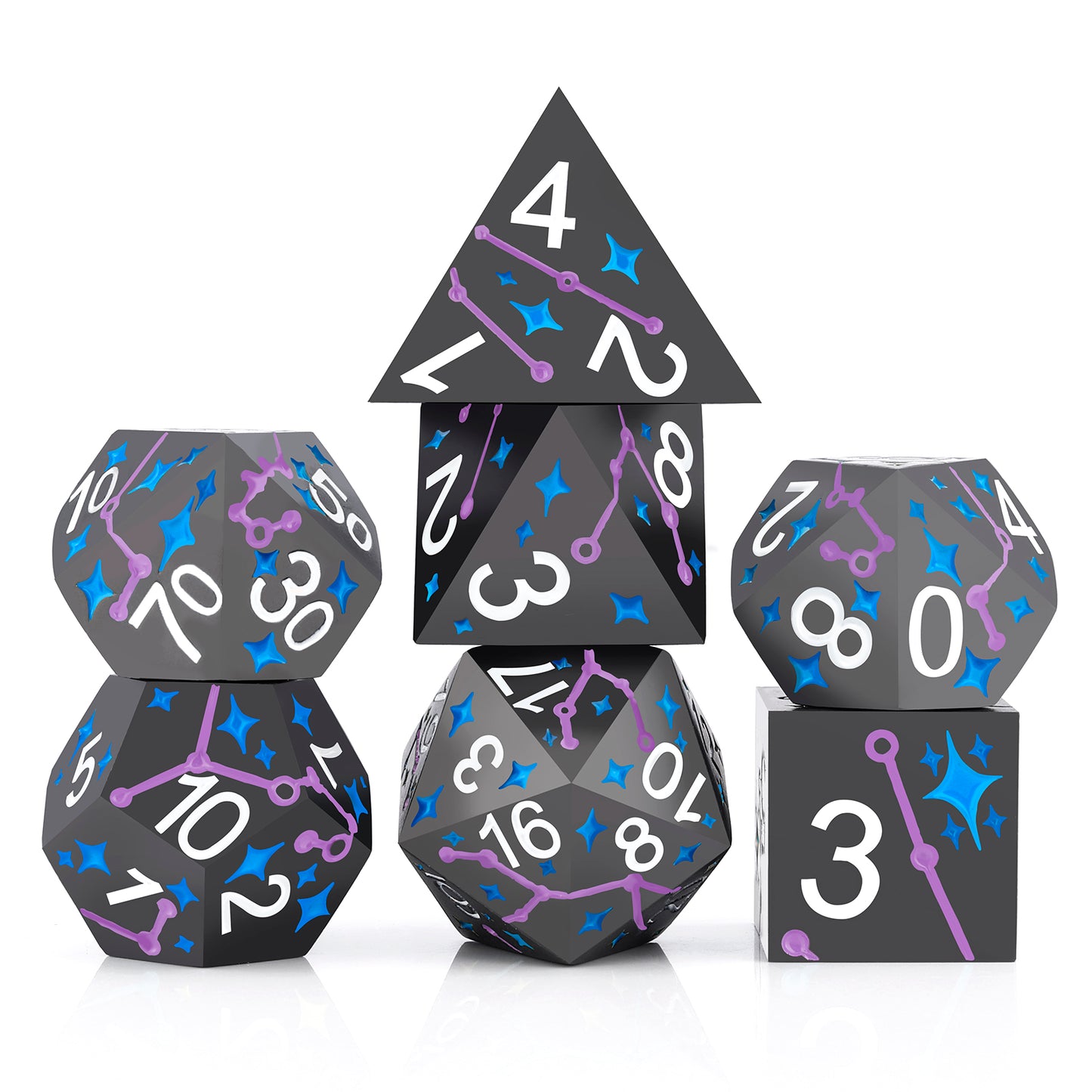 Haxtec Star Track Metal DND Dice Set for Dungeons and Dragons TTRPG-Black Purple Blue