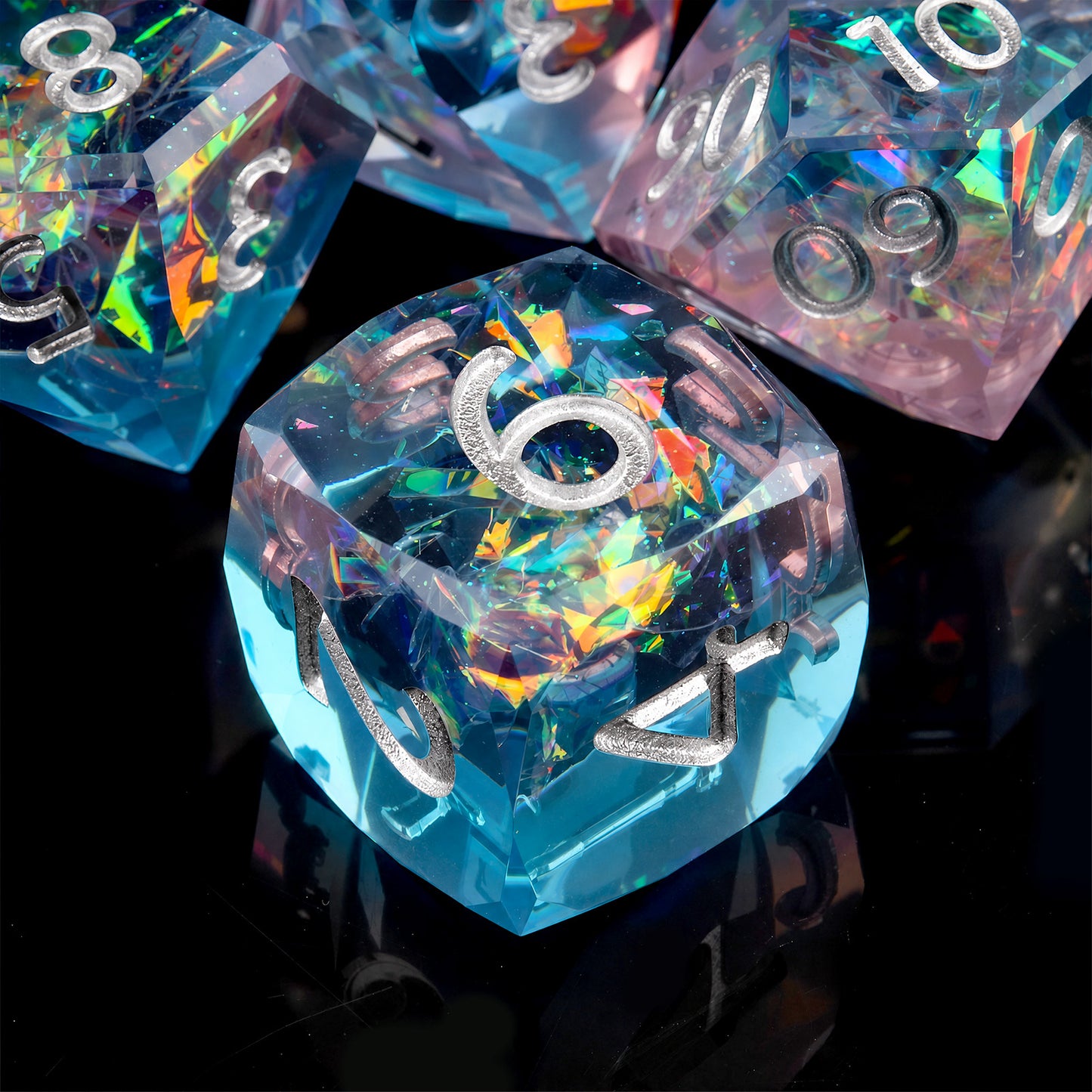 Haxtec Pastel Dreamscape Holographic Dice – Diamond-Cut Resin Set with Metal Case