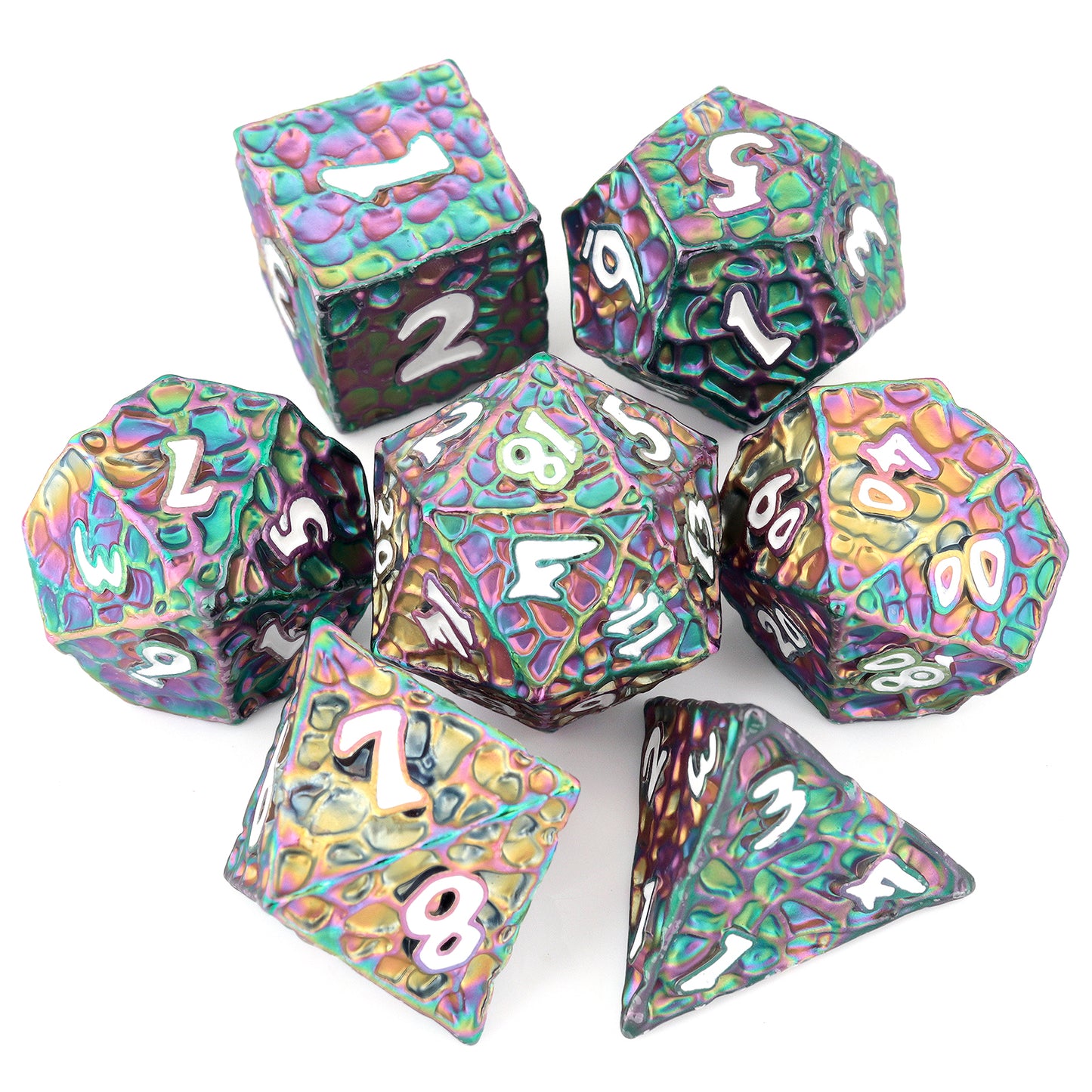 Haxtec Meteorite Texture Metal DnD Dice Set Colorful White Numbers