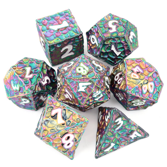 Haxtec Meteorite Texture Metal DnD Dice Set Colorful White Numbers