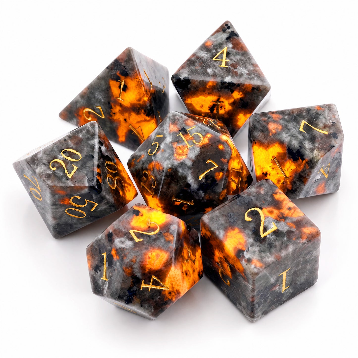 Haxtec Flame Yooperlite Handmade Gemstone Dice with Orange Veins