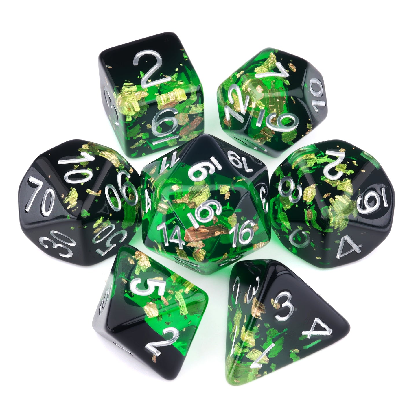 Haxtec DND Dice Set 7PCS Green Black Gold Foil Resin Dice Set