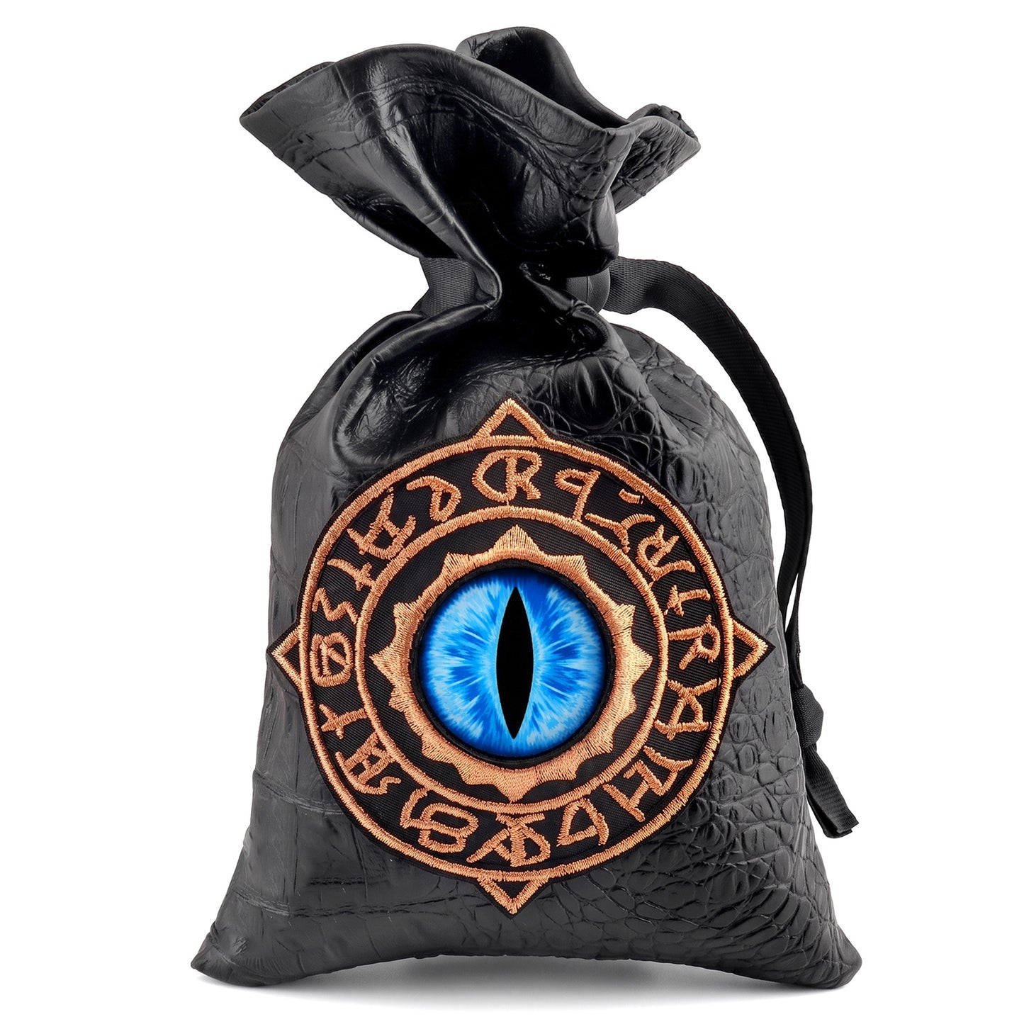 Haxtec Embroidered Rune-Infused Blue Dragon Eye PU Leather Bag