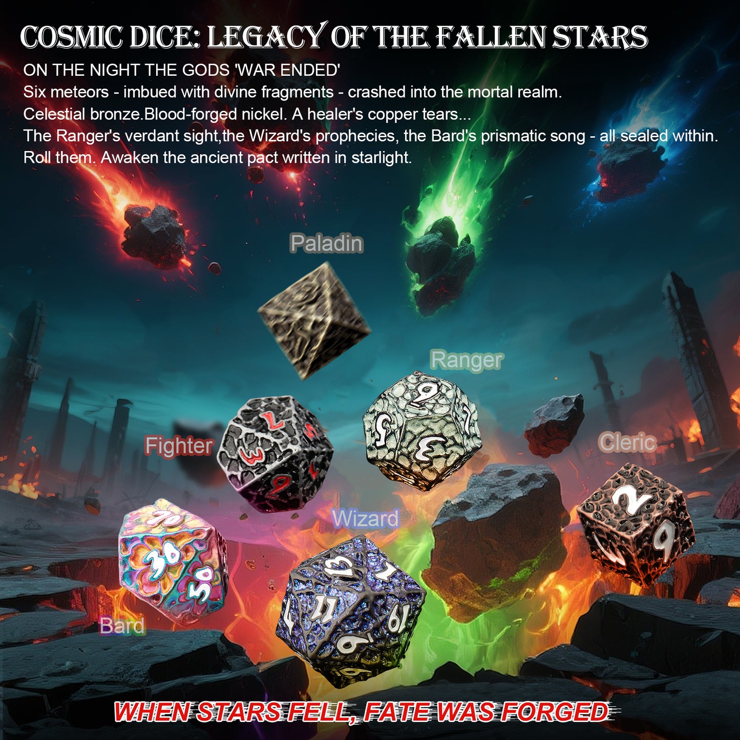 Haxtec Meteorite Texture Metal DnD Dice Set Iron Red Numbers
