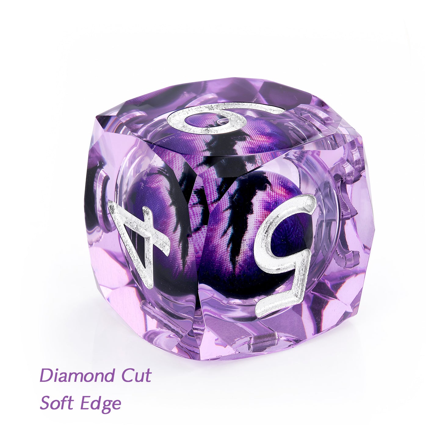 Haxtec Arcane Gaze Purple Eye Liquid Core Dice – Diamond-Cut Resin Set with Metal Case