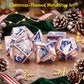 Haxtec Christmas Metal DnD Dice Set with Leather Pouch – Blue White with Rose Gold Edge
