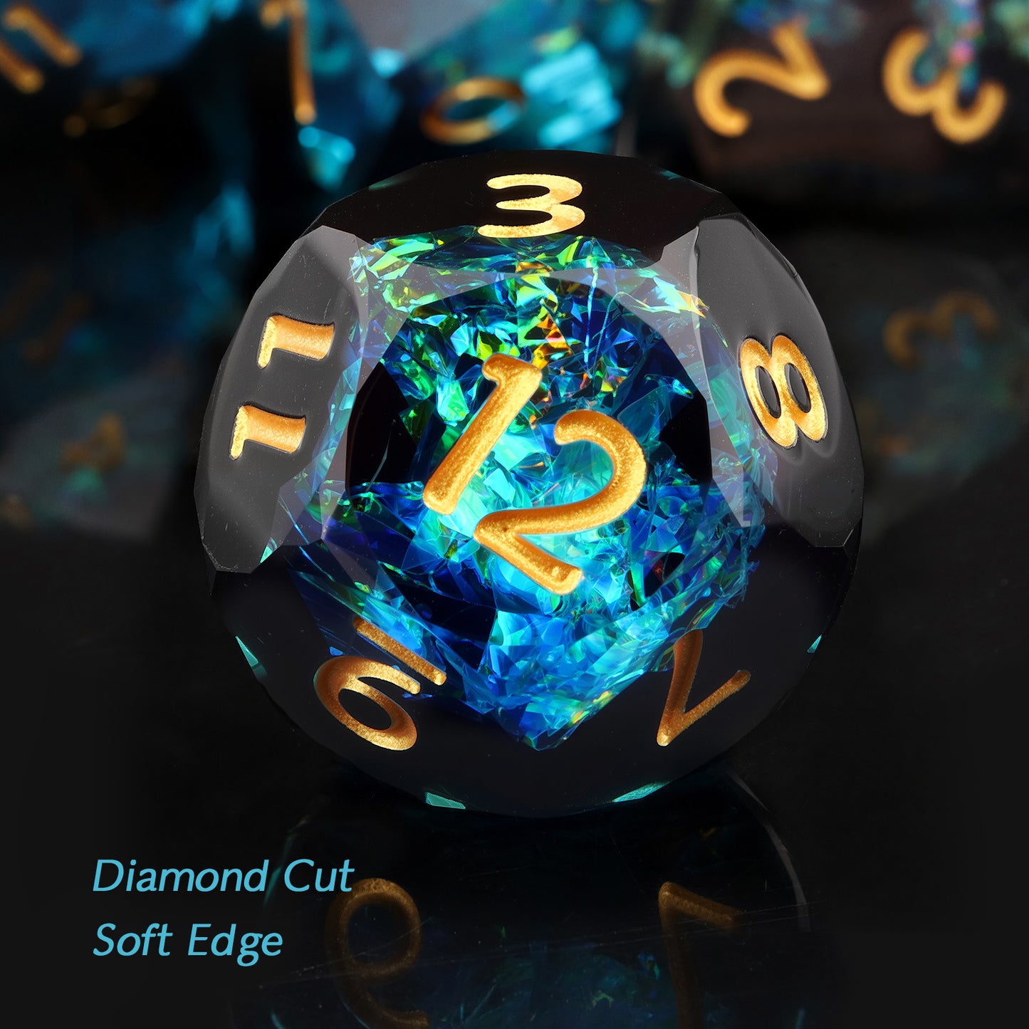 Haxtec Aurora Prism Holographic Sparkling Dice Set – Diamond-Cut Iridescent Resin D&D Dice with Metal Case
