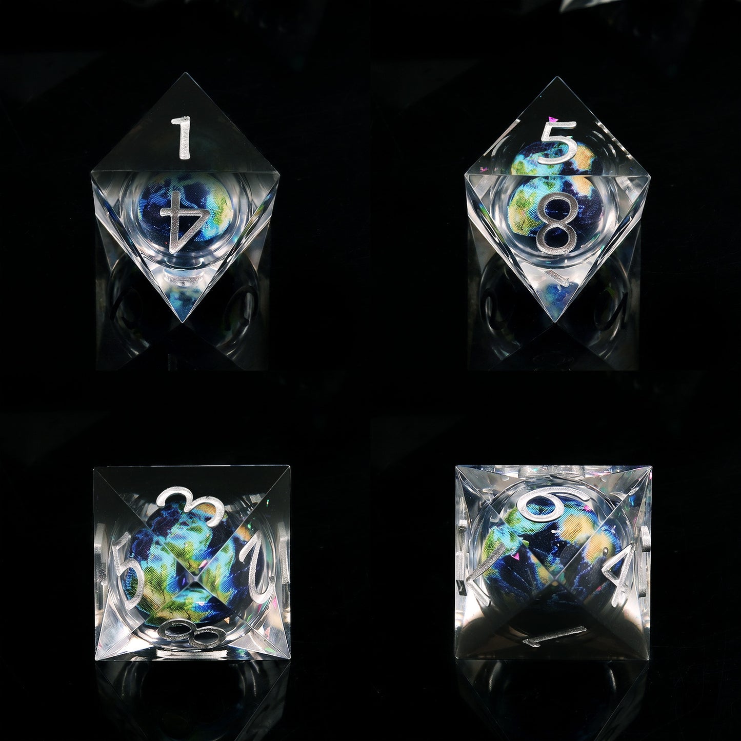 Haxtec Blue Planet Liquid Core Sharp Edge Resin DND Dice Set with Metal Case