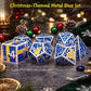 Haxtec Christmas Metal DnD Dice Set with Leather Pouch – Blue Yellow with Silver Edge
