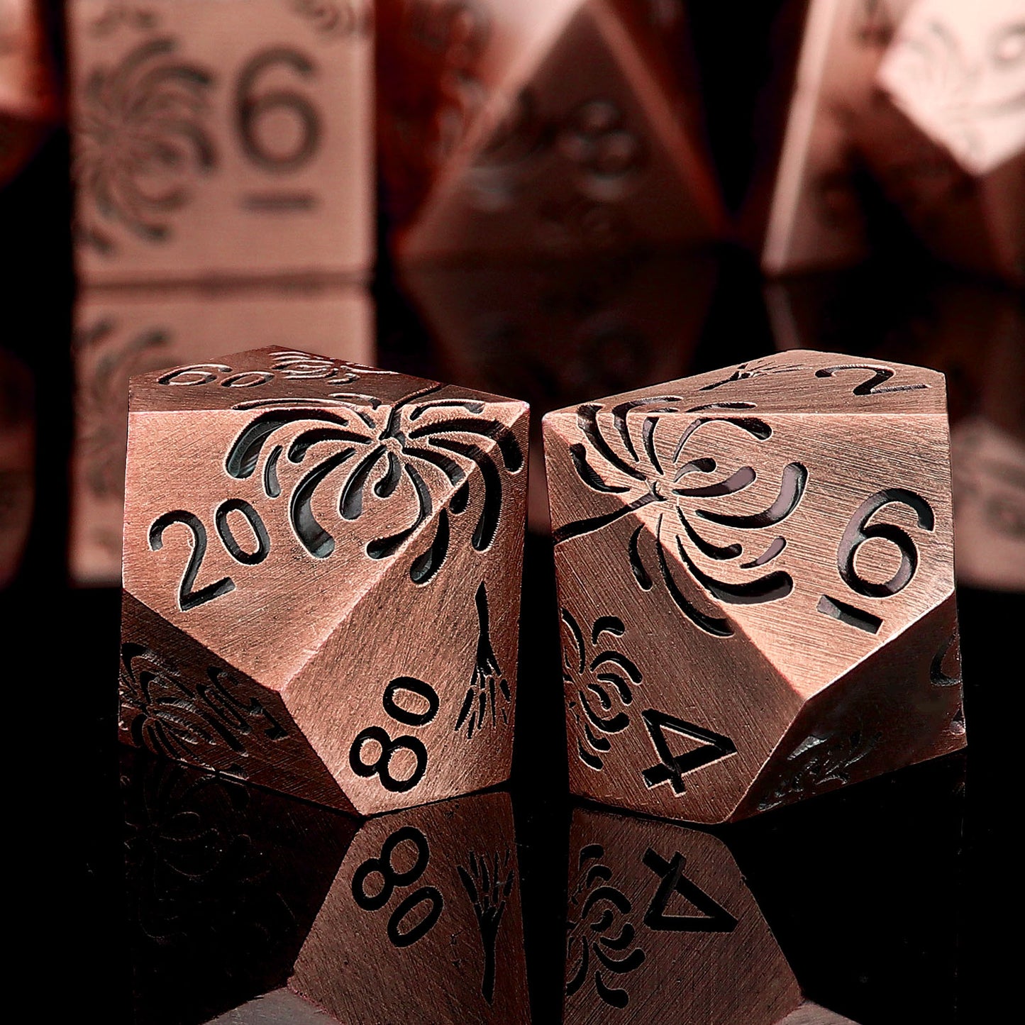 Haxtec Antique Spider Lily Metal DND Dice Set for Dungeons and Dragons TTRPG-Antique Copper