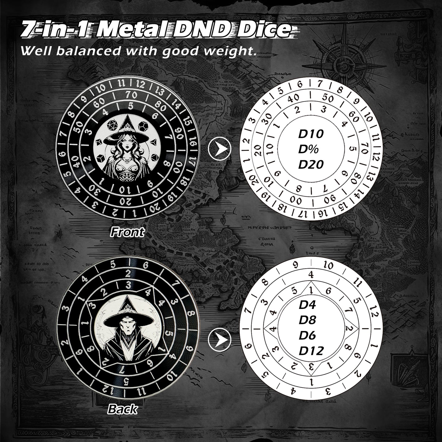 Spinner Dice 7-in-1 Metal DND Dice Set Fidget Spinner Dice Novelty DND Gifts