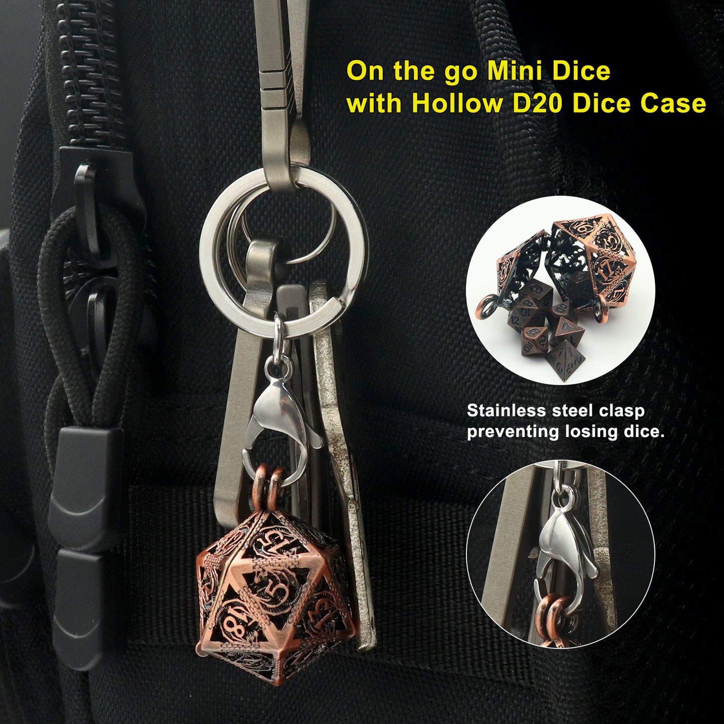 Haxtec Mini Metal Dice Set D&D 20mm Hollow D20 Dice Necklace Dice with 28" Chain Antique Dice