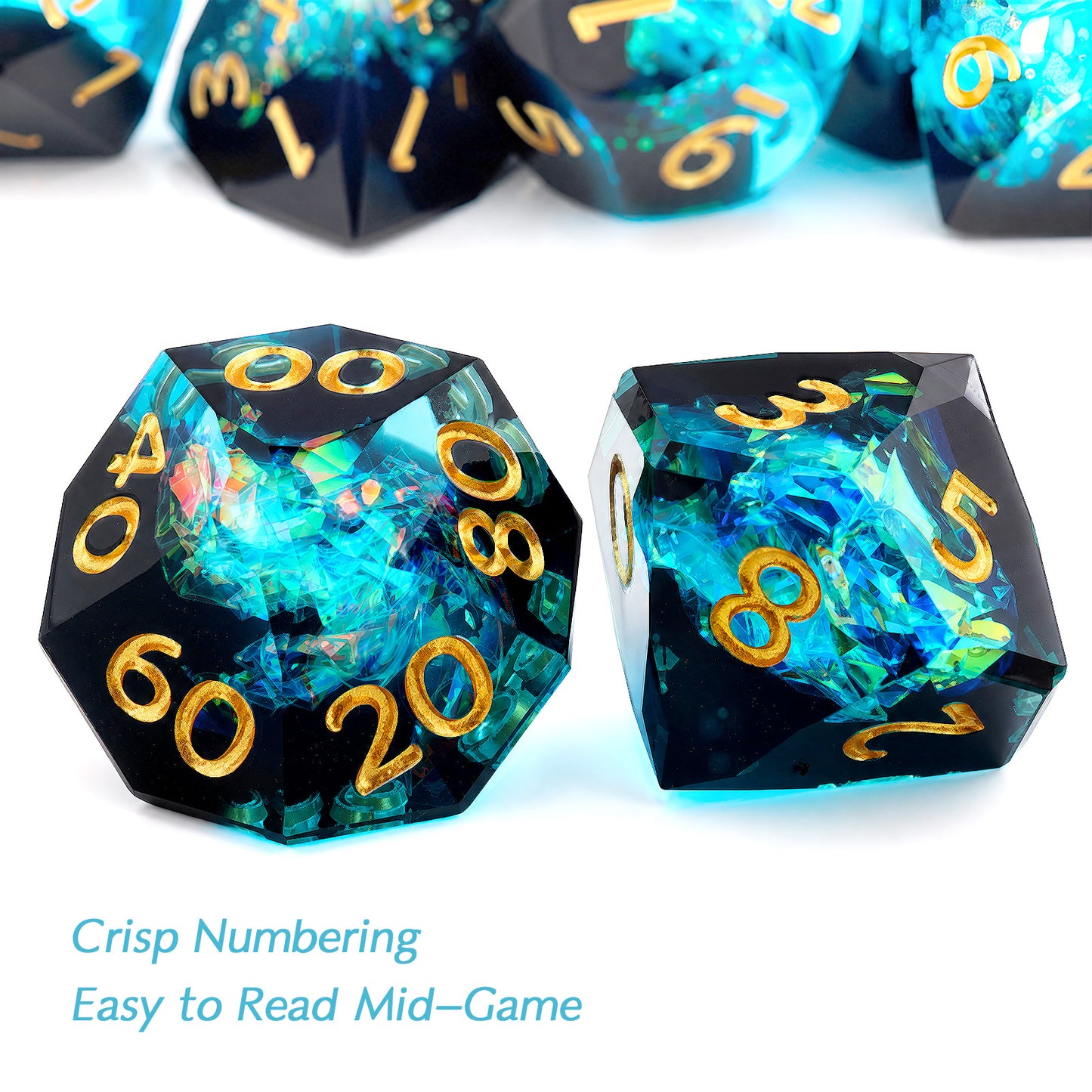 Haxtec Aurora Prism Holographic Sparkling Dice Set – Diamond-Cut Iridescent Resin D&D Dice with Metal Case