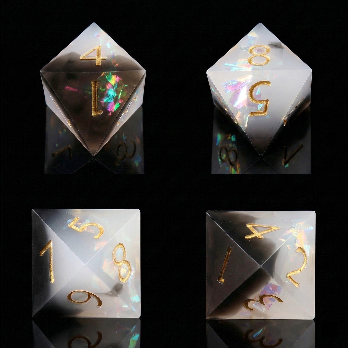 Haxtec Sharp Edge Dice Set DND Dice Black and White Resin Dice Iridecent Mylar Galaxy D&D Dice for RPG Role Playing Dungeons and Dragons Gift