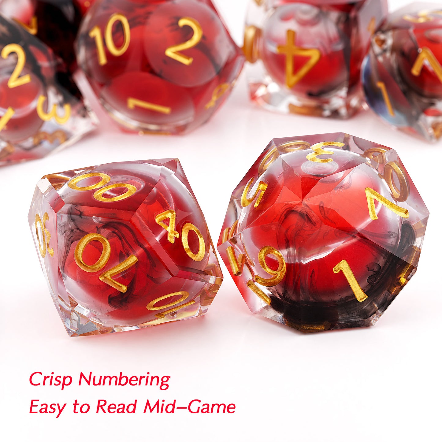 Haxtec Crimson Nebula Liquid Core Dice – Diamond-Cut Resin Set with Metal Case