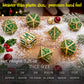 Haxtec Christmas Metal DnD Dice Set with Leather Pouch – Evergreen with Gold Edge
