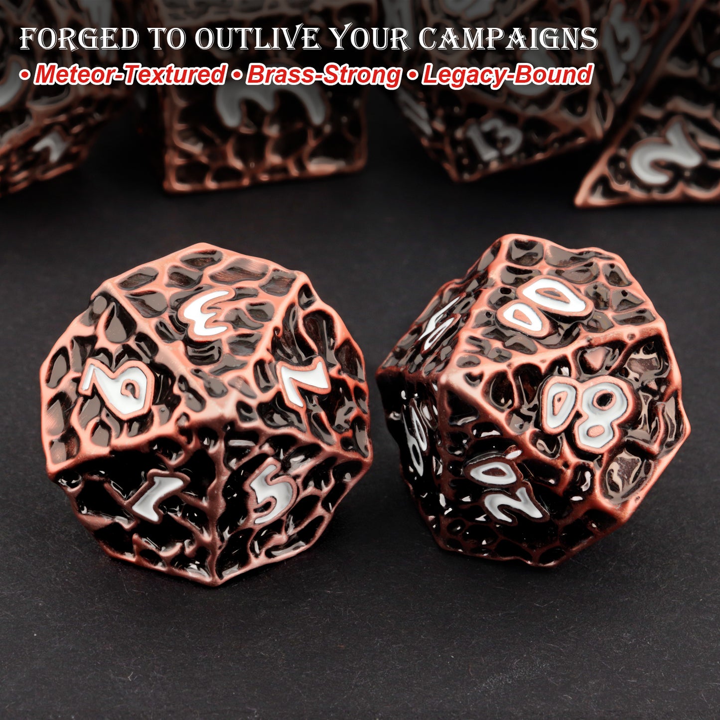 Haxtec Meteorite Texture Metal DnD Dice Set Ancient Cooper White Numbers
