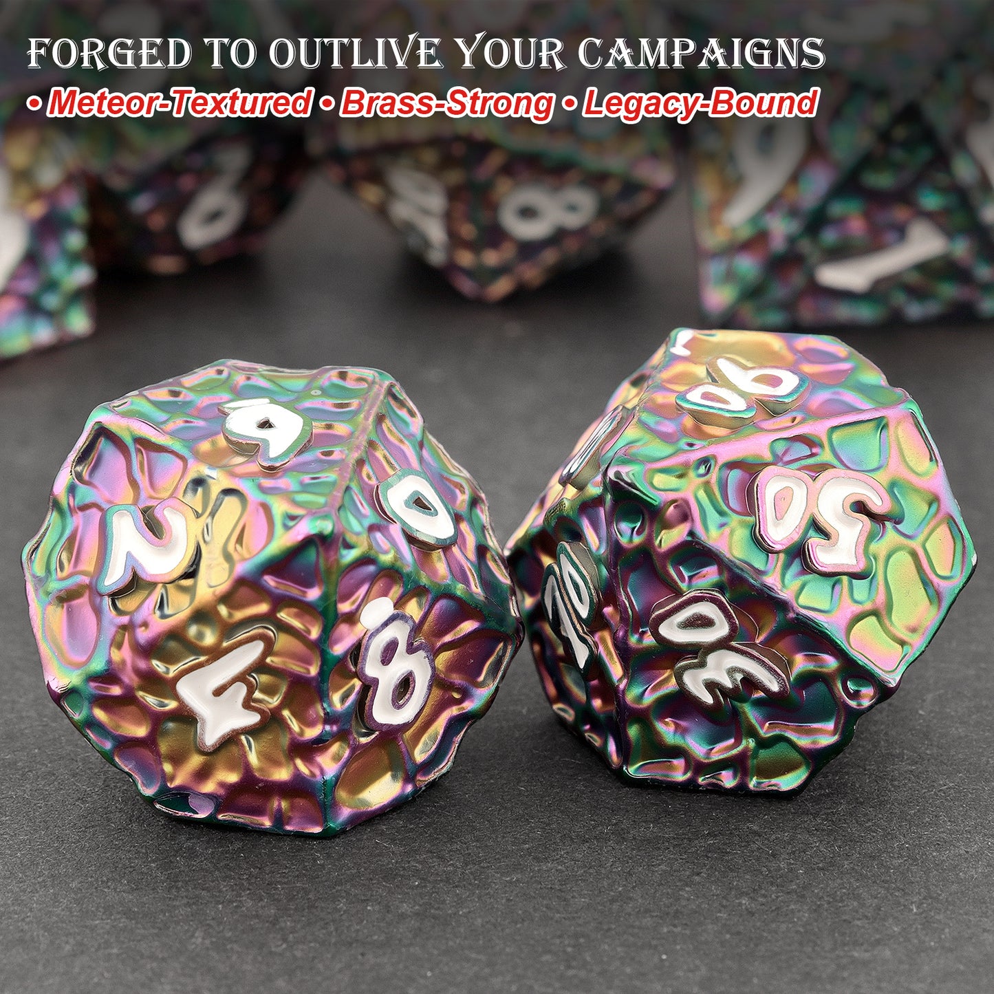 Haxtec Meteorite Texture Metal DnD Dice Set Colorful White Numbers