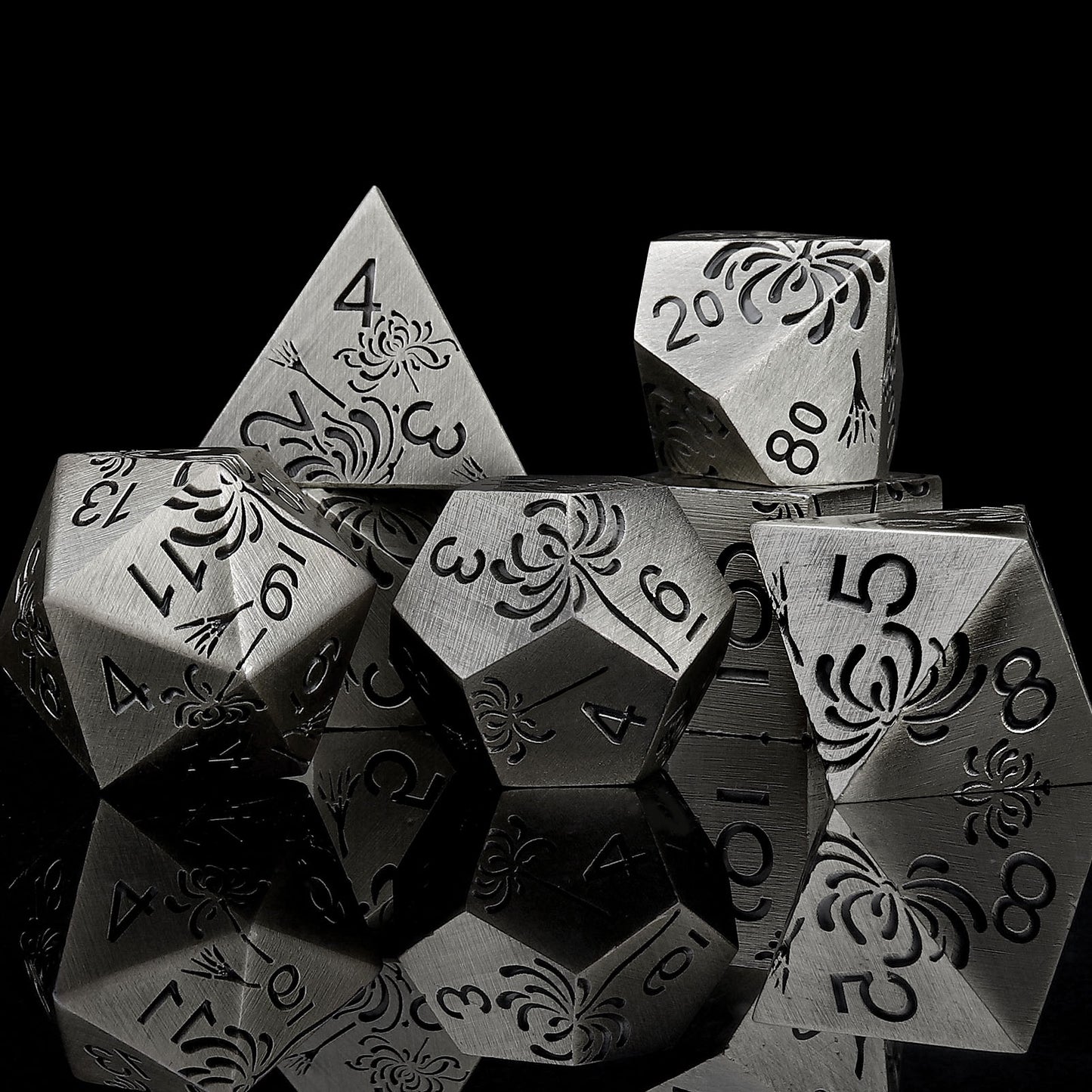 Haxtec Antique Spider Lily Metal DND Dice Set for Dungeons and Dragons TTRPG-Antique Iron