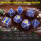 Haxtec Christmas Metal DnD Dice Set with Leather Pouch – Blue Yellow with Silver Edge