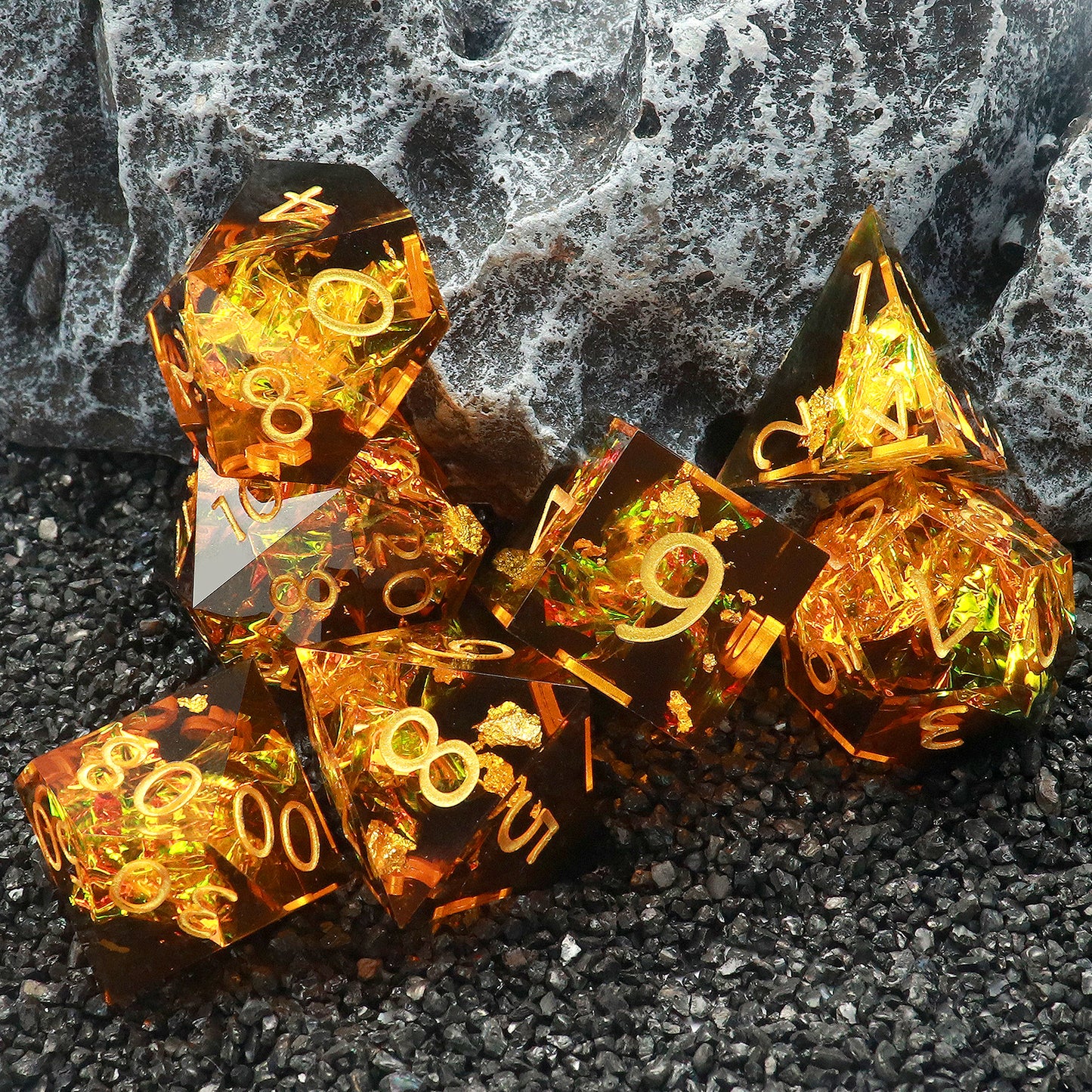 Haxtec Sharp Edge Dice Set DND Dice D&D Dice for Dungeons and Dragons Gift-Fire Galaxy