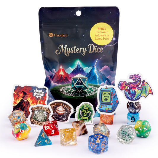 Mystery Dice Set with Fun DND Stickers Random Style 7PCS Polyhederal Dice Set