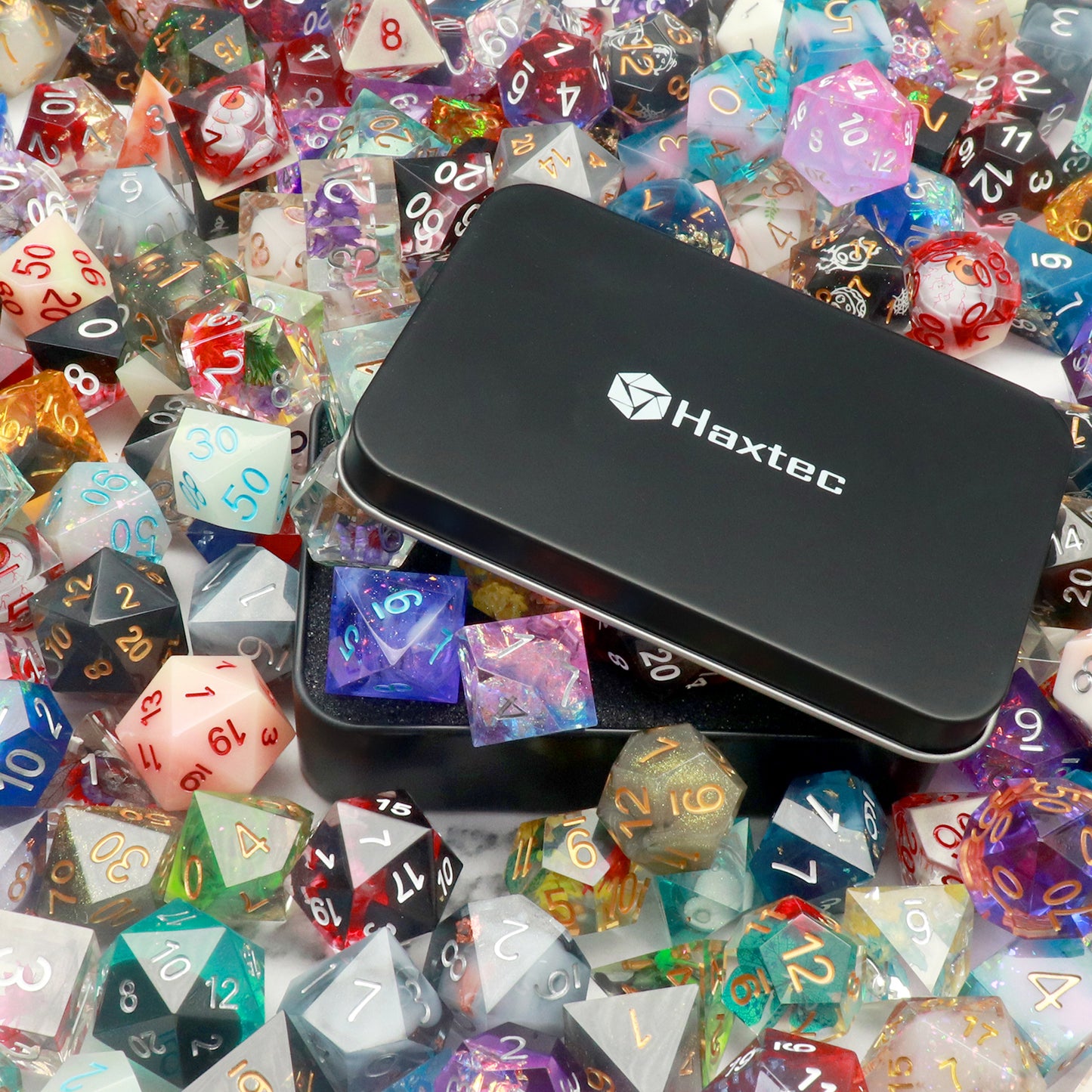 Haxtec Sharp Edge DND Dice Flower Resin Dice Set with Dice Case