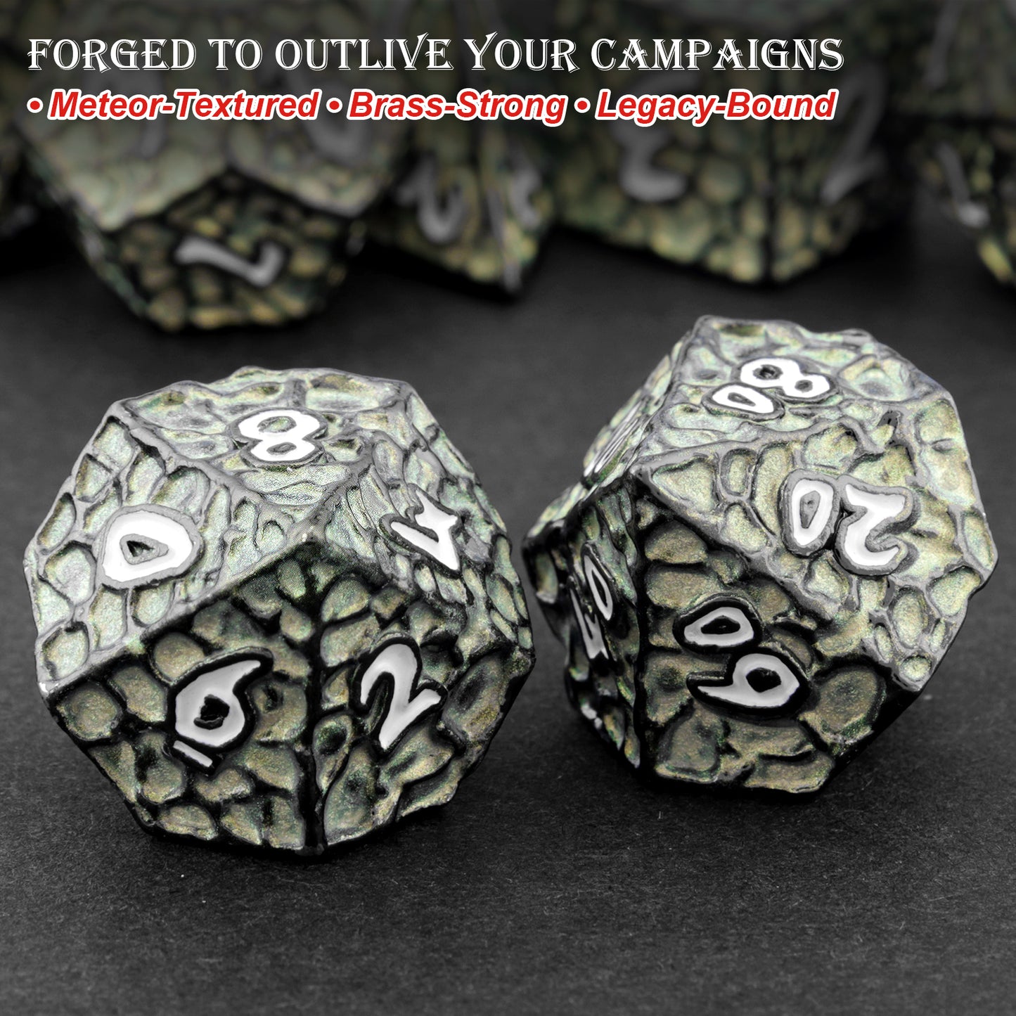 Haxtec Meteorite Texture Metal DnD Dice Set Aqua Light Green White  Numbers
