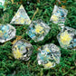 Haxtec Flower Sharp Edge Dice Set Blue Yellow DND Dice D&D Dice for Dungeons and Dragons Gift