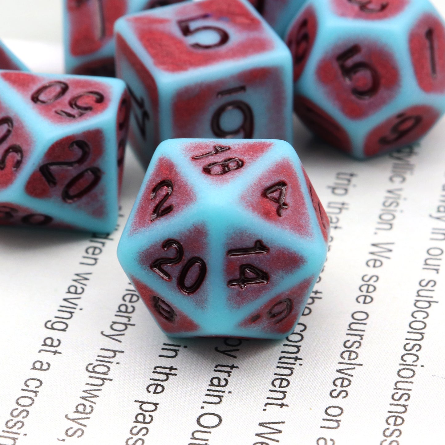Haxtec Ancient DND Dice Set Ancient Blue Red Numbers