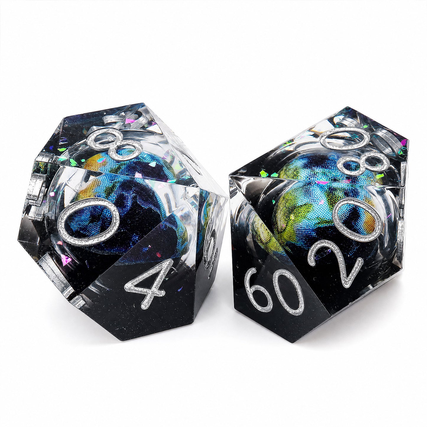 Haxtec Blue Planet Liquid Core Sharp Edge Resin DND Dice Set with Metal Case