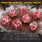 Haxtec Christmas Metal DnD Dice Set with Leather Pouch – Crimson with Silver Edge