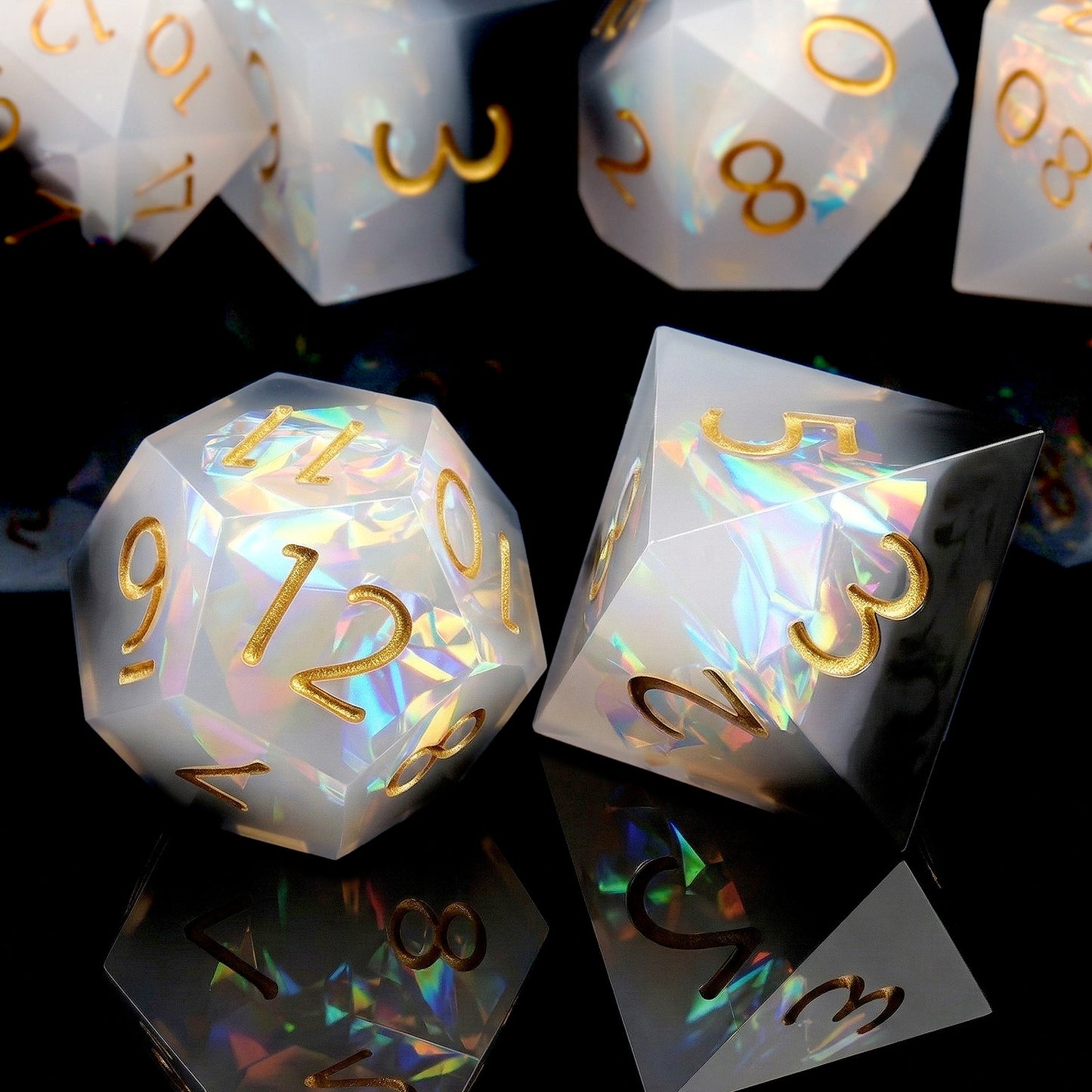 Haxtec Sharp Edge Dice Set DND Dice Black and White Resin Dice Iridecent Mylar Galaxy D&D Dice for RPG Role Playing Dungeons and Dragons Gift