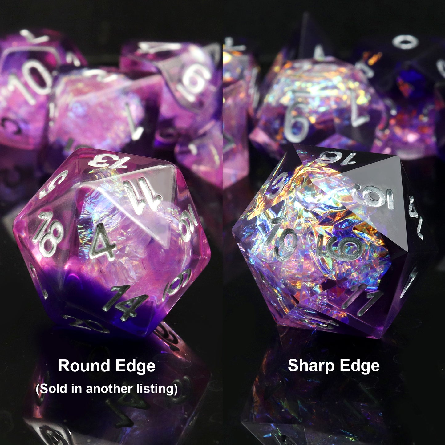 Haxtec Purple Clear Sharp Edge Resin Dice Set Galaxy Series With Velvet Dice Vault-Purple Galaxy