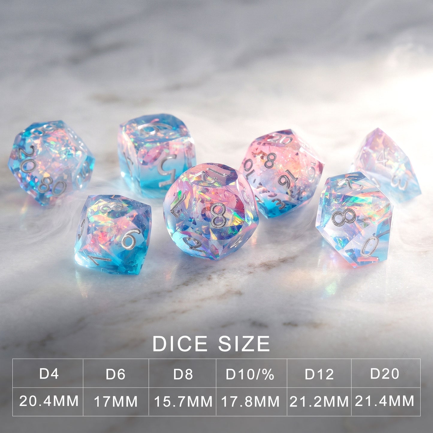 Haxtec Pastel Dreamscape Holographic Dice – Diamond-Cut Resin Set with Metal Case