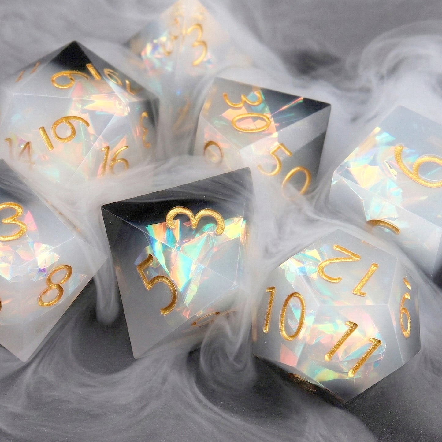 Haxtec Sharp Edge Dice Set DND Dice Black and White Resin Dice Iridecent Mylar Galaxy D&D Dice for RPG Role Playing Dungeons and Dragons Gift