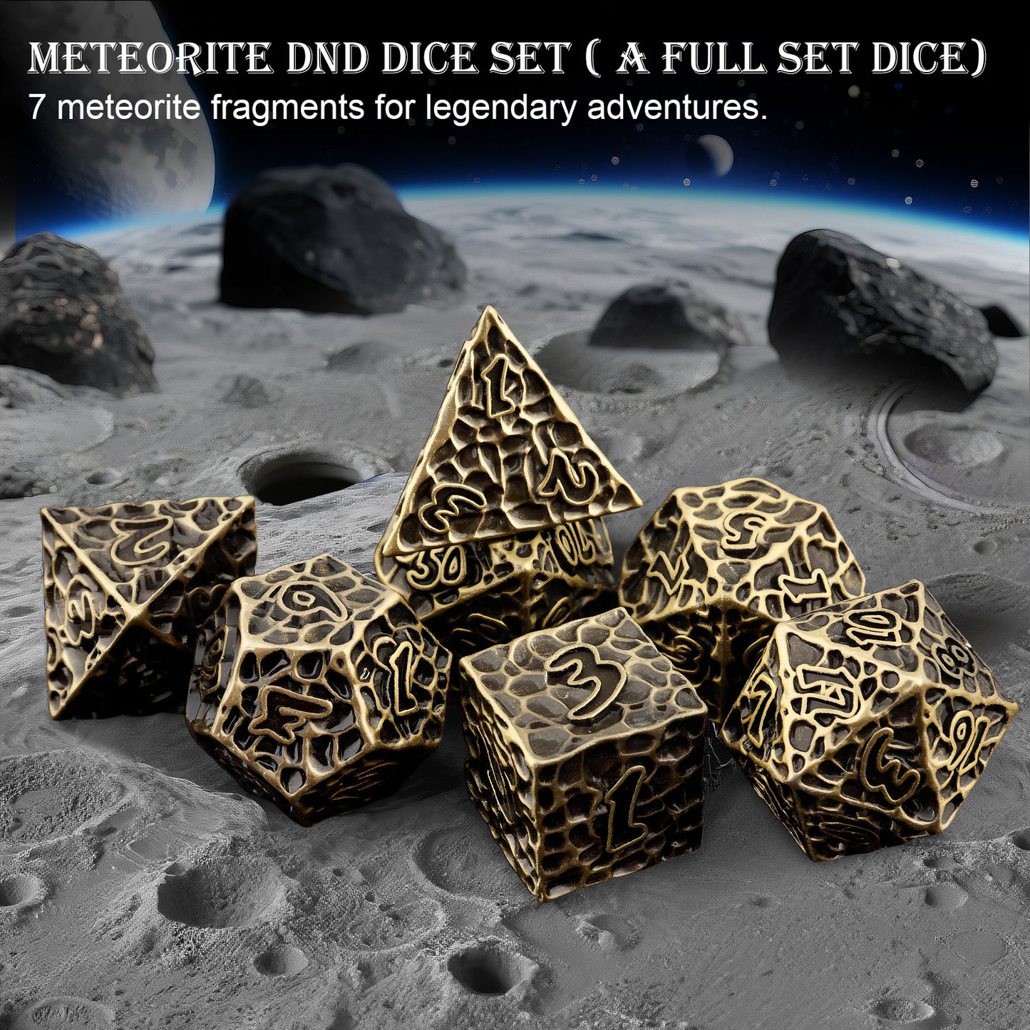 Haxtec Meteorite Texture Metal DnD Dice Set Ancient Bronze