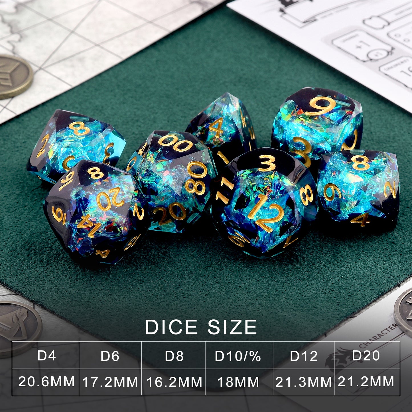 Haxtec Aurora Prism Holographic Sparkling Dice Set – Diamond-Cut Iridescent Resin D&D Dice with Metal Case