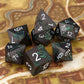 Haxtec Green Spider Lily Flower Metal DND Dice Set for Dungeons and Dragons TTRPG-Black Green Glitter