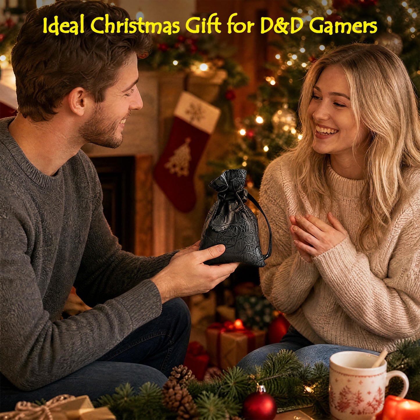 Haxtec Christmas Metal DnD Dice Set with Leather Pouch – Evergreen with Gold Edge