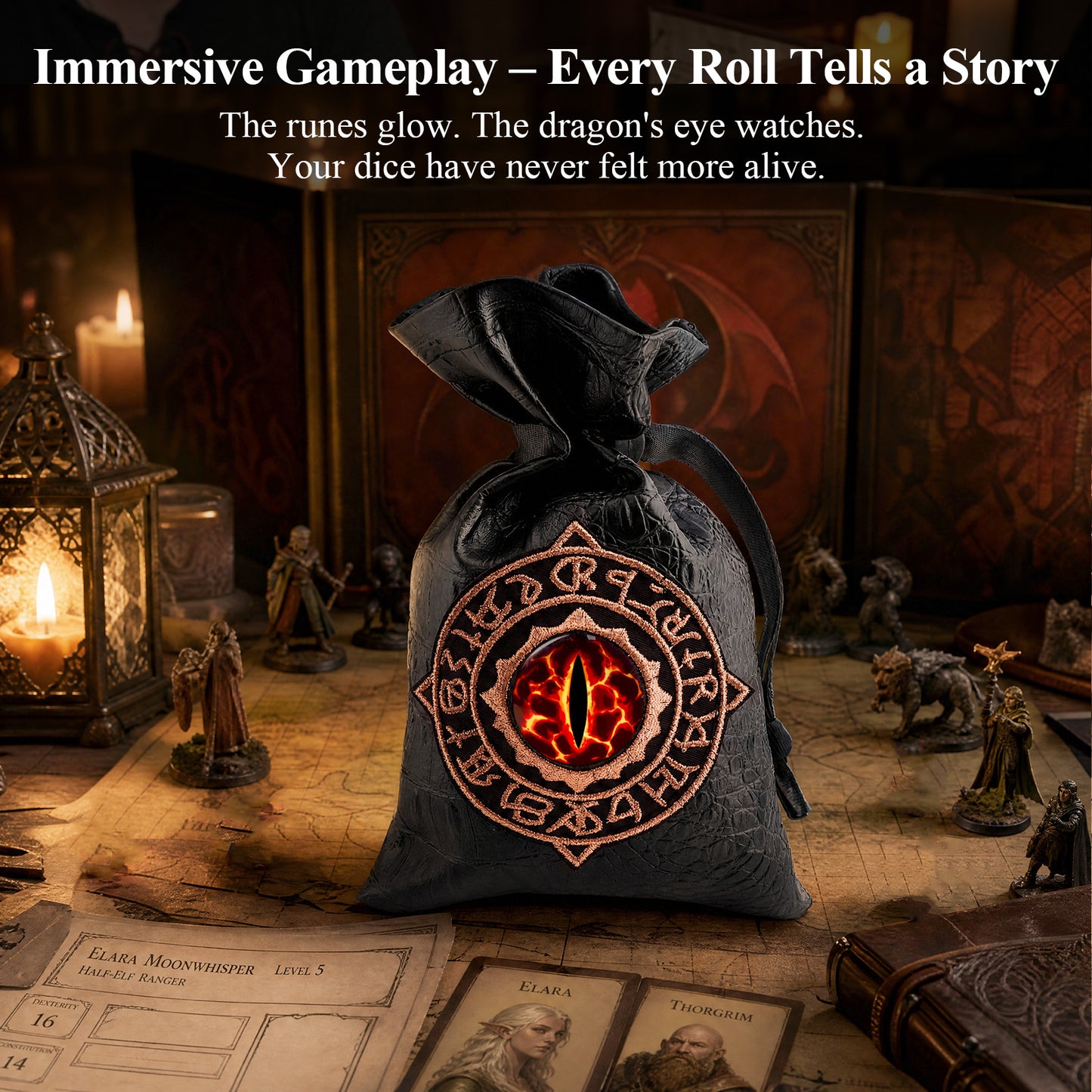 Haxtec Embroidered Rune-Infused Red Dragon Eye PU Leather Bag