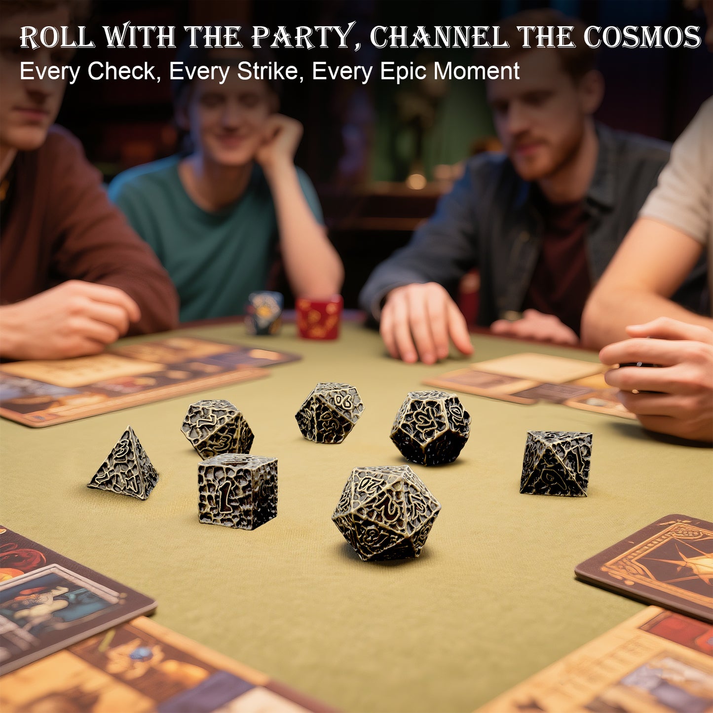 Haxtec Meteorite Texture Metal DnD Dice Set Ancient Bronze