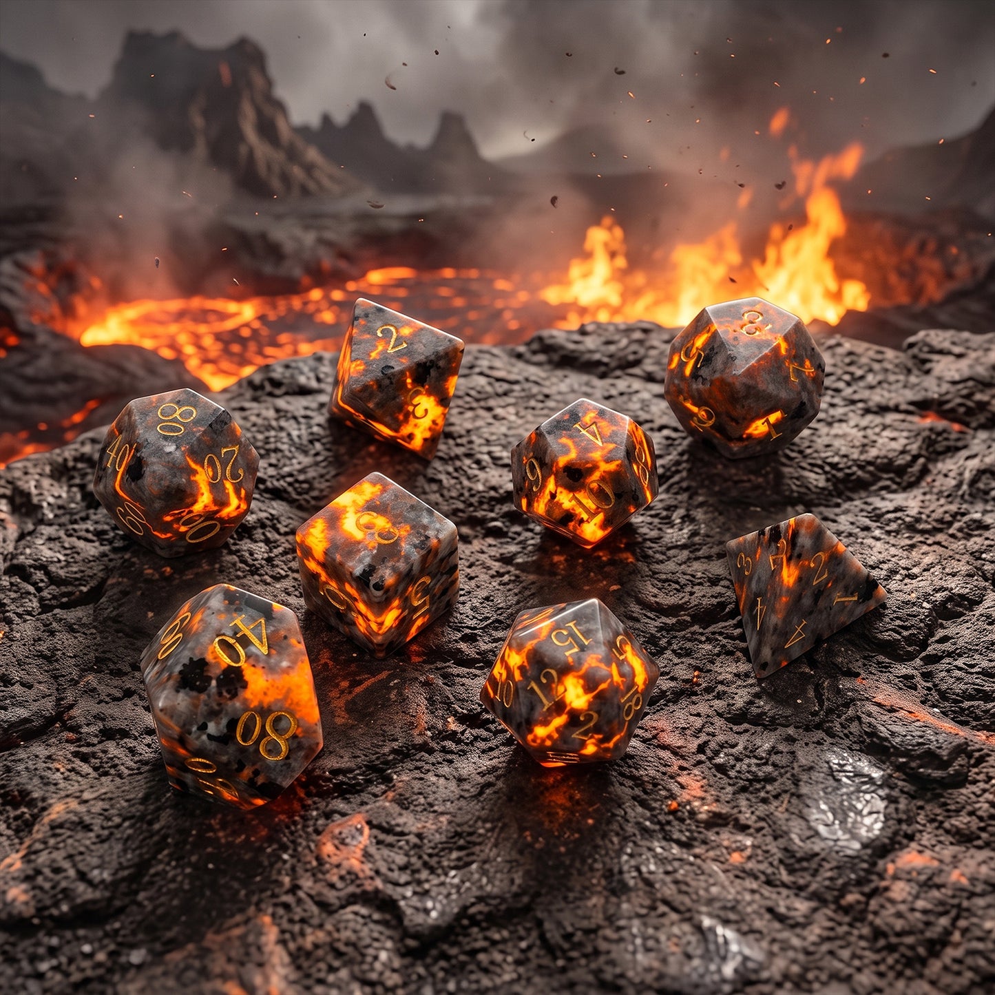 Haxtec Flame Yooperlite Handmade Gemstone Dice with Orange Veins