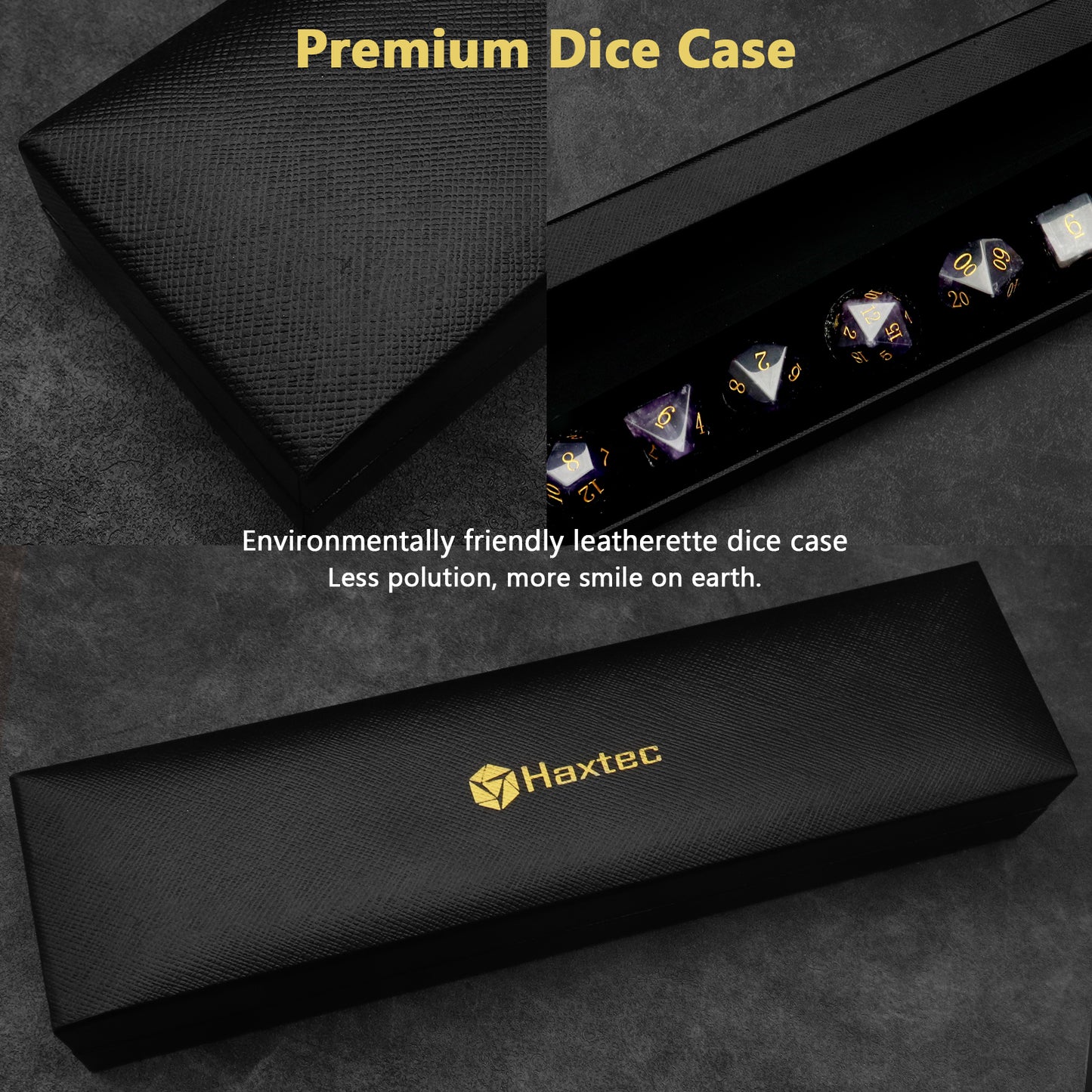 Haxtec Purple Crystal Gemstone Dice Set with Premium Dice Case-Natural Amethyst Dice