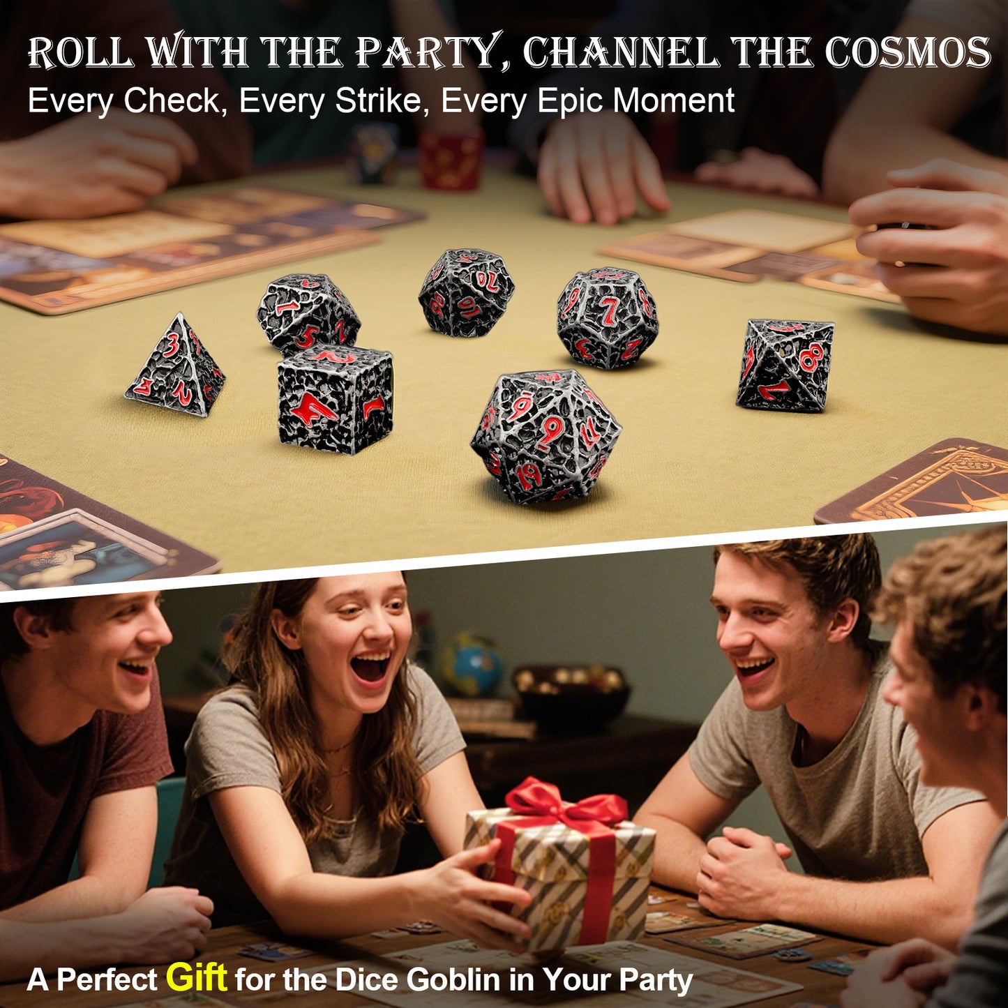 Haxtec Meteorite Texture Metal DnD Dice Set Iron Red Numbers