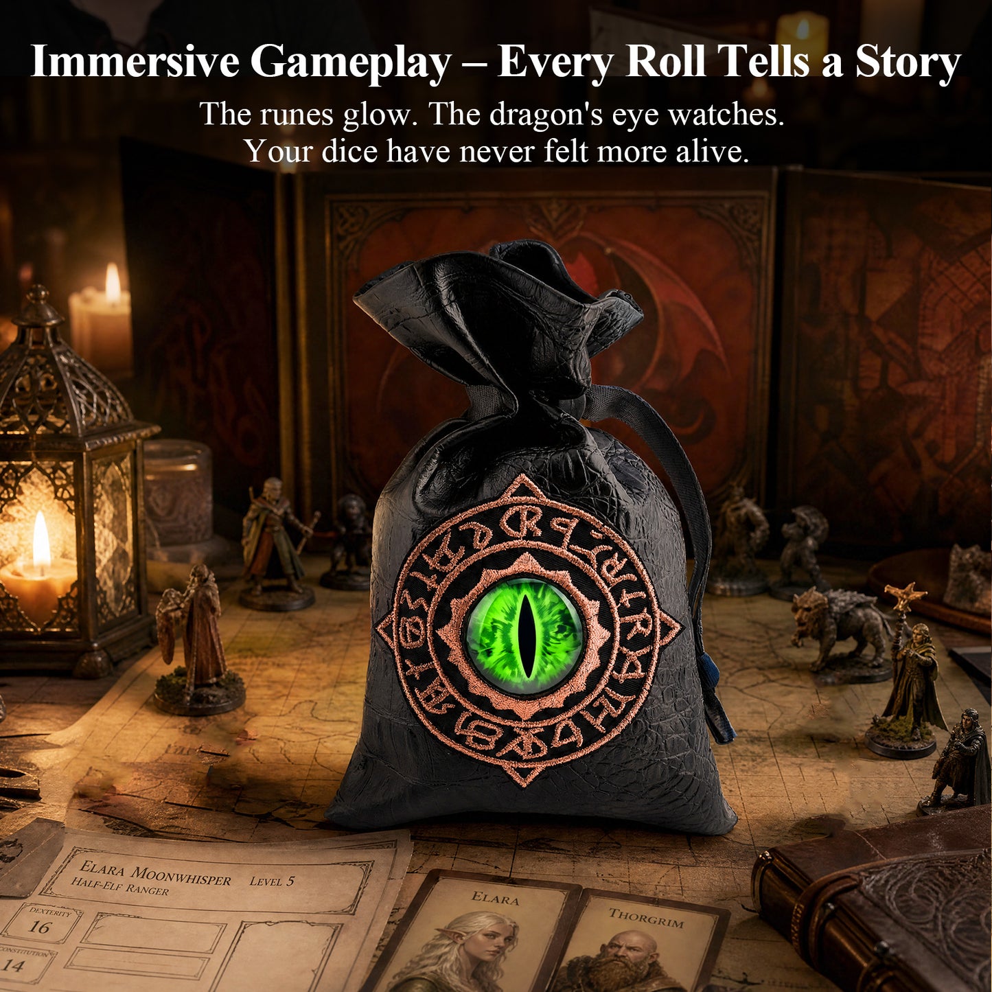 Haxtec Embroidered Rune-Infused Green Dragon Eye PU Leather Bag