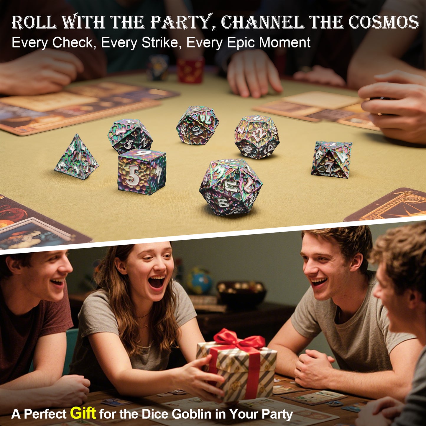 Haxtec Meteorite Texture Metal DnD Dice Set Colorful White Numbers