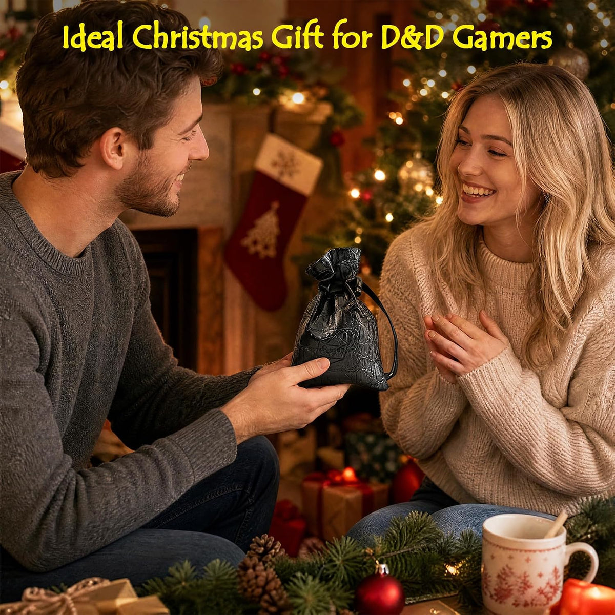 Haxtec Christmas Metal DnD Dice Set with Leather Pouch – Red with Gold Edge